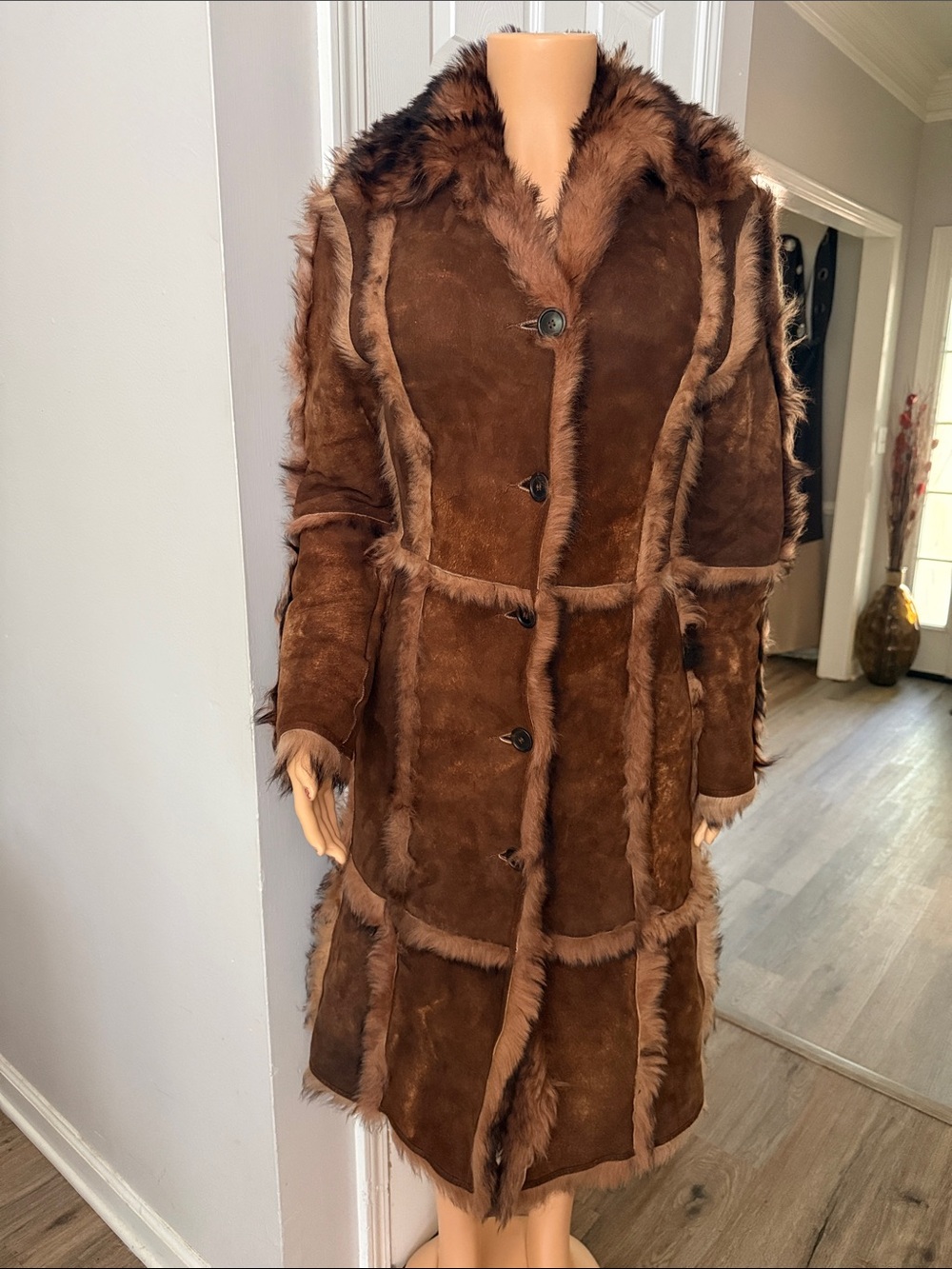 Vintage Hugo Boss Lambskin Fur Jacket Brown Shearling Long Coat - Women